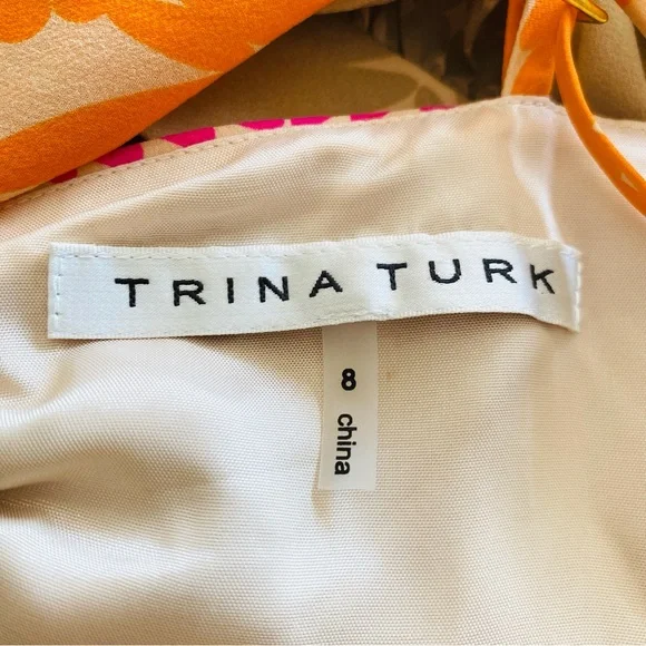 Trina Turk Silk Dress Anargosa Desert Mini Pink and Orange Patterned Size 8 - Picture 10 of 15